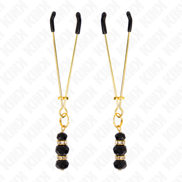 KINK - GOLDENE DÜNNE NIPPELKLEMMEN MIT 3 SCHWARZEN GLASPERLEN 7 CM