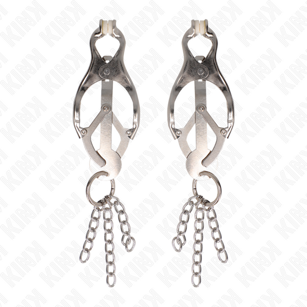 KINK - JAPANISCHE KLEEBLATT-NIPPELKLAMMERN MIT KLEINEN KETTEN SILBER