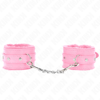 KINK - PREMIUM PELZGEFÜTTERTE HANDGELENKFESSELN ROSA MIT ROSA GÜRTEL VERSTELLBAR 17-29 CM X 6 CM