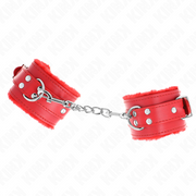 KINK - PELZGEFÜTTERTE HANDGELENKFESSELN ROT MIT ROTEM GÜRTEL VERSTELLBAR 17-29 CM X 6 CM