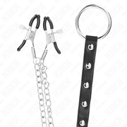 KINK - METALL-PENISRING MIT KETTE UND VERSTELLBAREN BRUSTKLAMMERN
