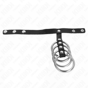 KINK - 4 METALL PENISRINGE 3,8 CM VERBUNDEN MIT LEDERBAND 22 X 1,5 CM UND DRUCKVERSCHLUSS