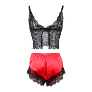 SUBBLIME - 953966 LÄSSIGE SEIDE NACHTHEMD + SPITZENHOSE SCHWARZ/ROT L/XL