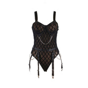 SUBBLIME - 9542277 BODY MIT KETTEN + STRUMPFGÜRTEL SCHWARZ L/XL