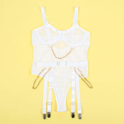 SUBBLIME - 954284 KÖRPER MIT KETTEN + STRUMPFGÜRTEL WEISS S/M
