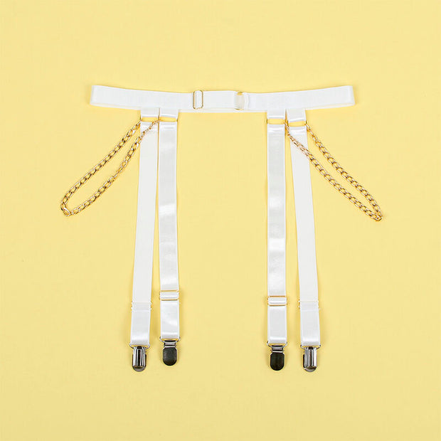 SUBBLIME - 954284 KÖRPER MIT KETTEN + STRUMPFGÜRTEL WEISS S/M