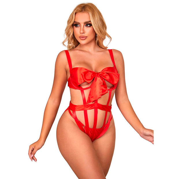 SUBBLIME - 954475 SEXY DURCHBROCHENER BODY MIT SCHLEIFE ROT L/XL