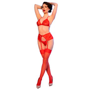 CHILIROSE - CR 4848 ROT SPITZEN-BH + TANGA + STRÜMPFE SET S
