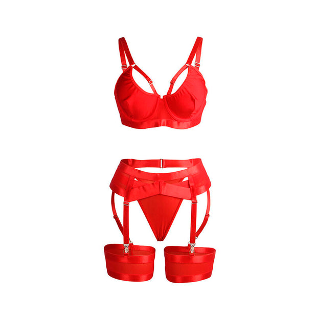 SUBBLIME - 955267 ROTER BONDAGE-BH MIT STRUMPFBAND-SET L/XL