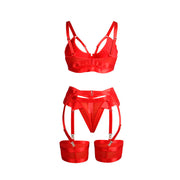 SUBBLIME - 955267 ROTER BONDAGE-BH MIT STRUMPFBAND-SET L/XL
