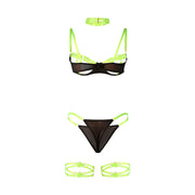SUBBLIME - 955281 BH-SET MIT HALSKETTE UND BEINDETAILS FLUORESZIERENDES GRÜN L/XL