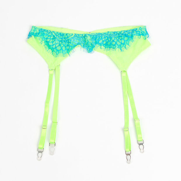 SUBBLIME - 955328 BH-SET MIT SPITZE UND STRUMPFBAND GRÜN UND BLAU L/XL