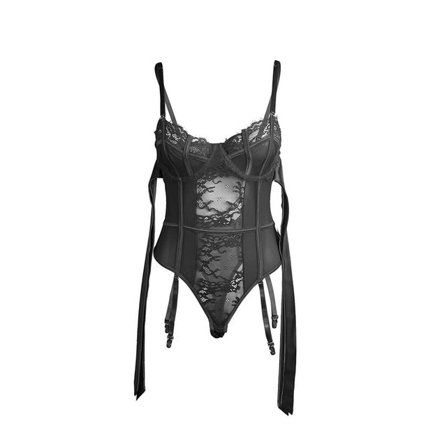 SUBBLIME - 955496 SPITZEN-BODYSUIT MIT SCHLEIFEN UND STRAPSEN SCHWARZ S/M