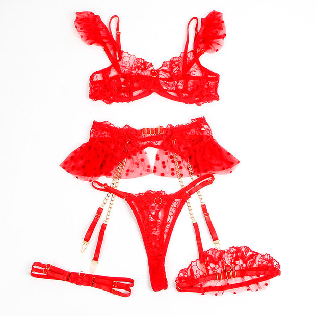 SUBBLIME - 957513 SPITZEN-BH UND STRUMPFBAND-SET ROT L/XL