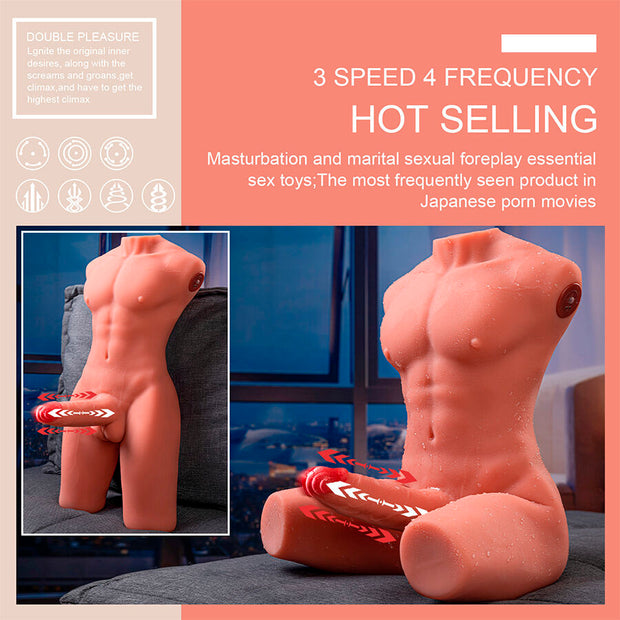 XISE - JASON HALBKÖRPER REALISTISCHER MÄNNLICHER TORSO MIT STOSS UND VIBRATION 55 CM