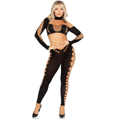 LEG AVENUE - CROP TOP UND LEGGINGS CUT-OUT NAHTLOS SCHWARZ