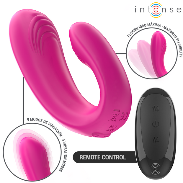 INTENSE - JANET DOPPELTER U-FÖRMIGER STIMULATOR UND VIBRATOR MIT FERNBEDIENUNG ROSA