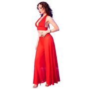 CHILIROSE - CR 4857 ROTES TOP- UND HOSENSET, GRÖSSE S
