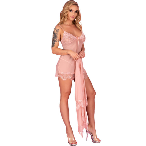 LIVCO CORSETTI FASHION - HYEONA 1710 BABYDOLL + THONG ROSE L